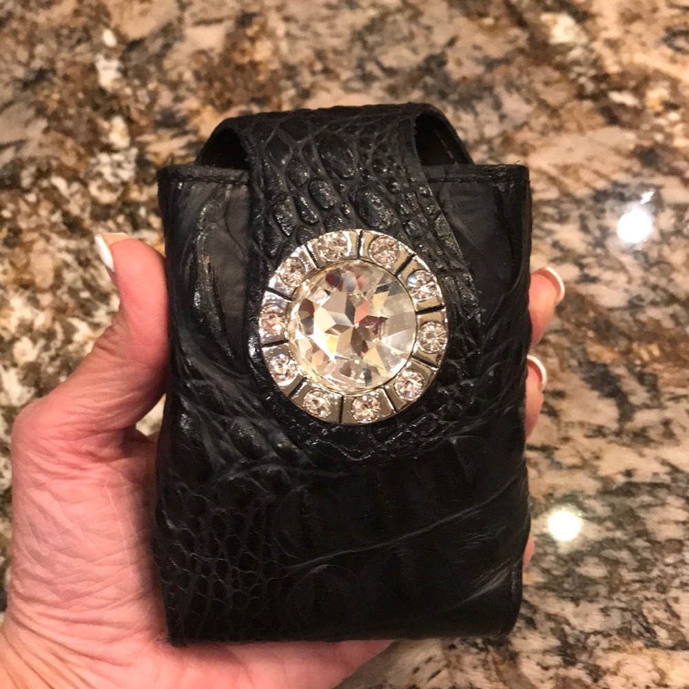 Black leather belt clip case for phone